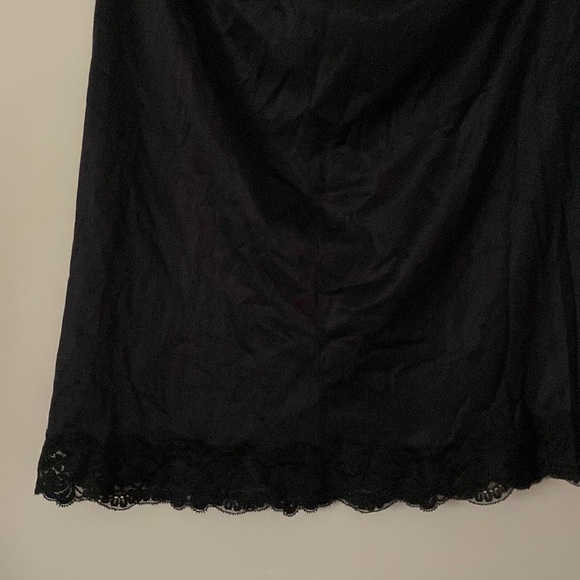 Vintage 1990s black waist half slip knee length midi Komar large Aniron Nylon - Picture 2 of 7